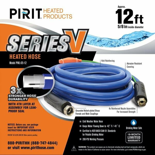 Pirit Series V 5/8 in. D X 12 ft. L Medium Duty Heated Hose PWL-05-12